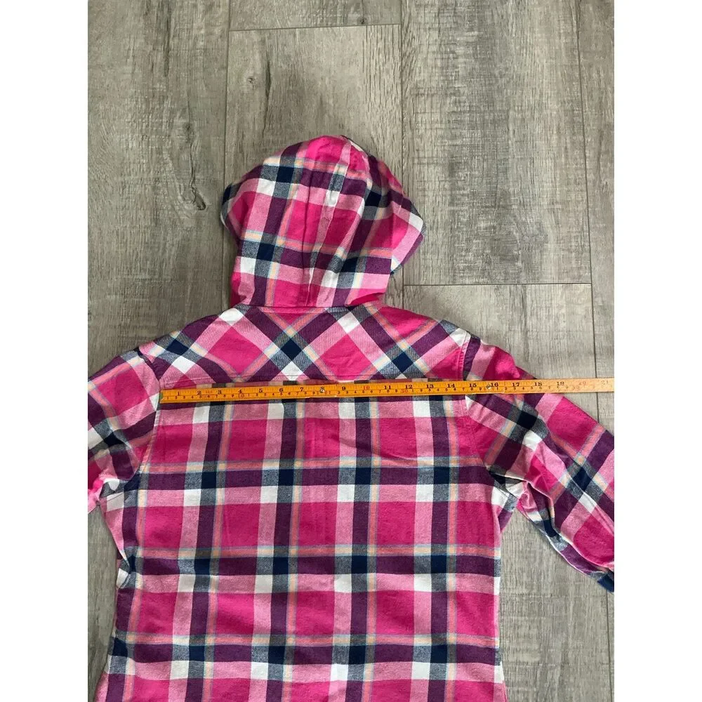 Eddie Bauer Women’s M Pink Plaid Hooded Flannel Shirt Outdoors/Hiking/Camping